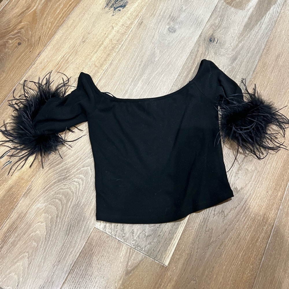 Black Feathered Tube Top